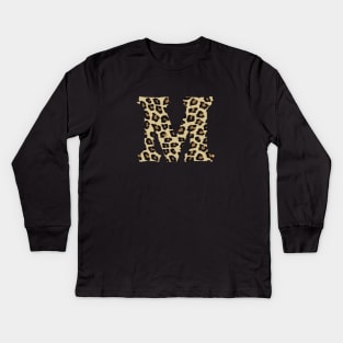 Letter M Leopard Cheetah Monogram Initial Kids Long Sleeve T-Shirt